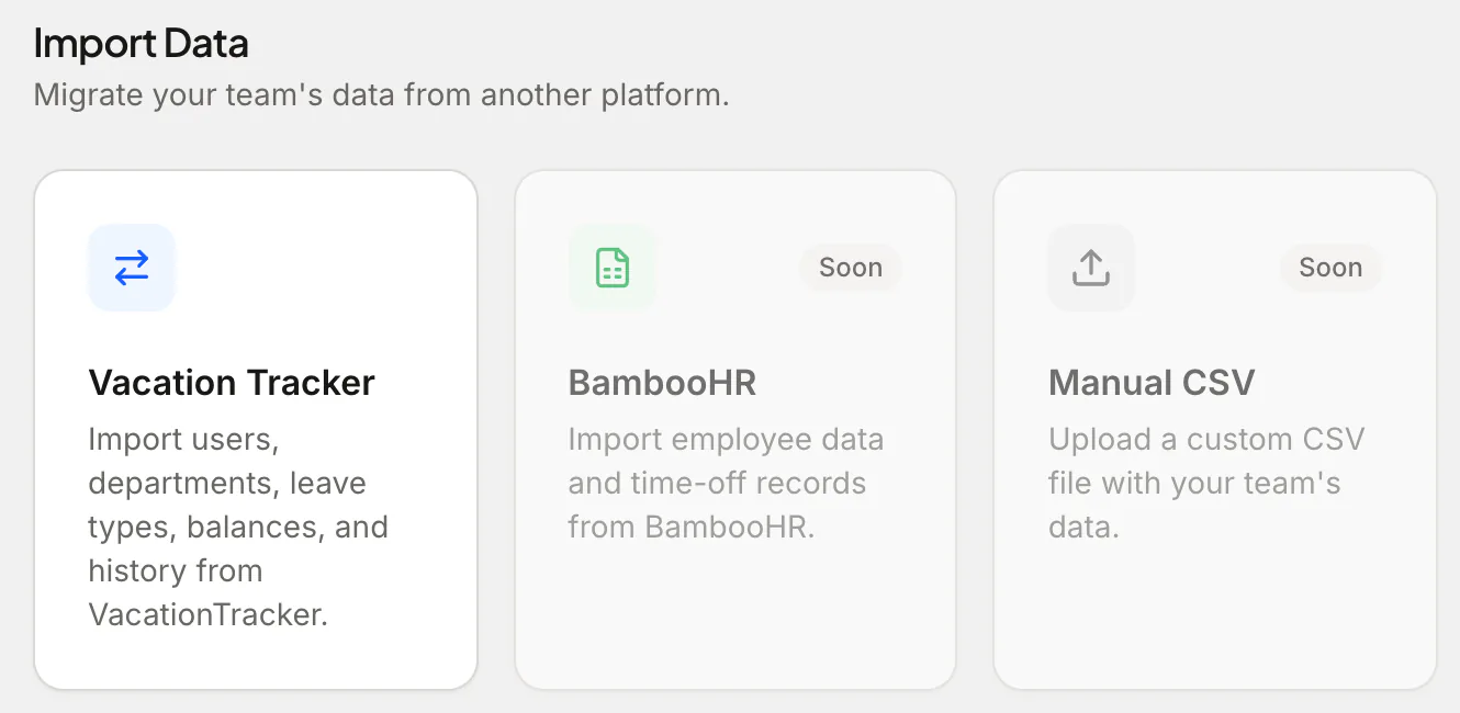 Import Data settings with the Vacation Tracker import wizard